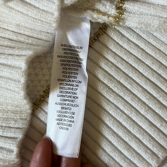 Adrianna Papell Metallic Stripe Waffle Knit Crop Cardigan Ivory Gold Size L - Picture 9 of 13